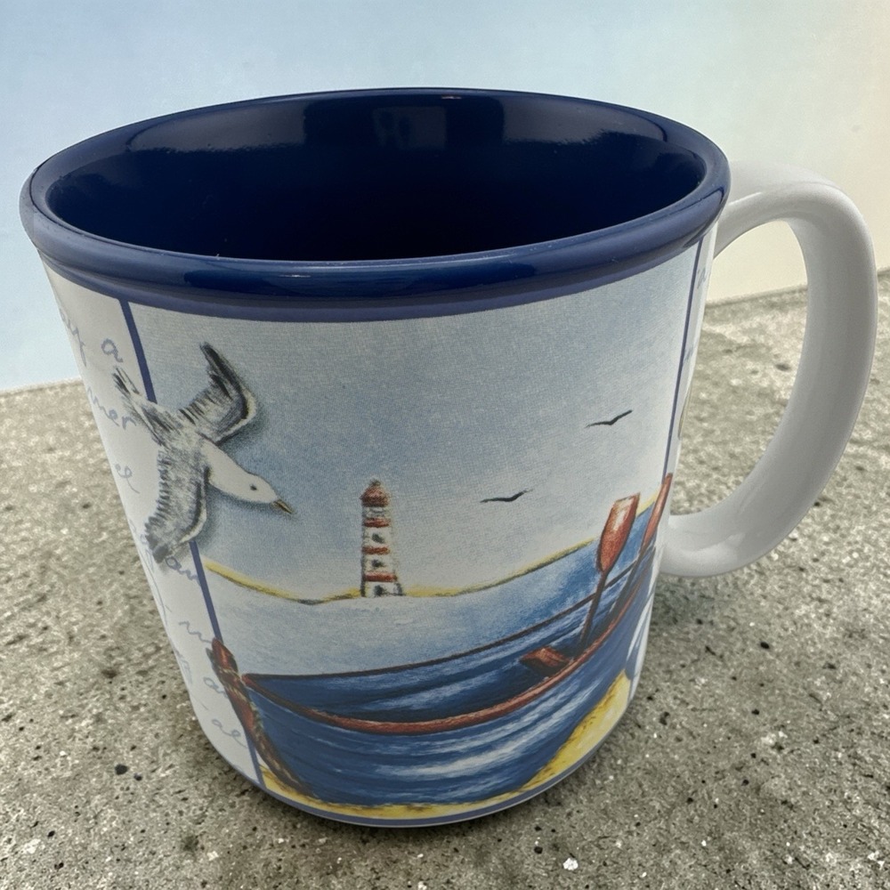 burton + Burton Coffee Mug Tea  Lighthouse Seagulls‎ Boats Shells Seaside